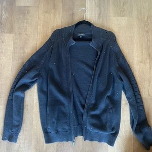 Mens Grey Express Cardigan With Distressing And White Embroidered Dots